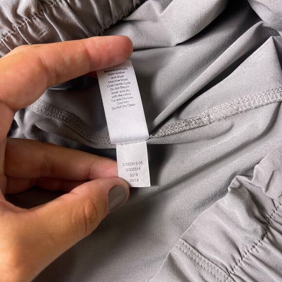 Athleta Skyline Paper Bag Waist Pants Light Grey Stretch Travel Friendly Size 14 - Picture 9 of 12